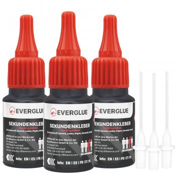 Three bottles with superglue and three capillary nozzles as attachments